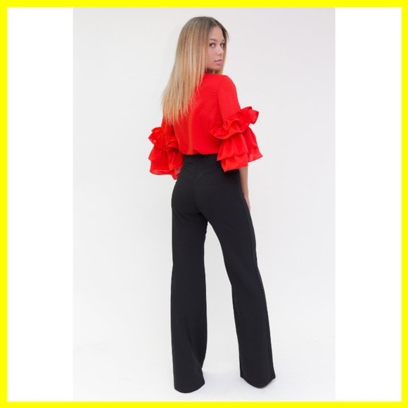 NWT Ruffled Sleeve Blouse with Belt or Tie (Red) - Picture 2 of 2
